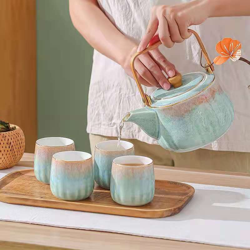 窑变釉撞色家用茶具套装创意礼品带托盘茶具一壶四杯陶瓷茶具礼盒详情图14