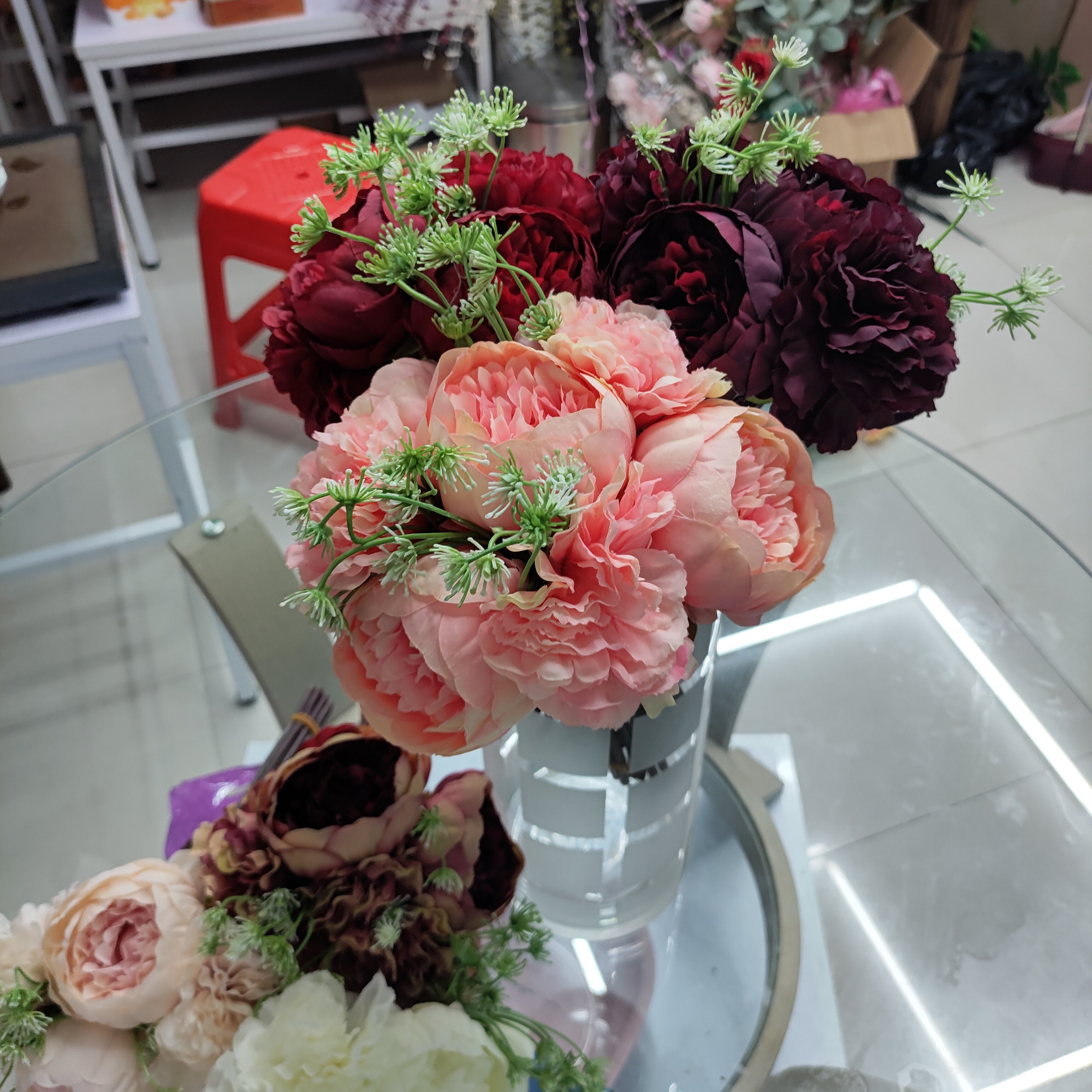 义乌市成裕仿真花精品6头手捧牡丹花粉包紫详情图2