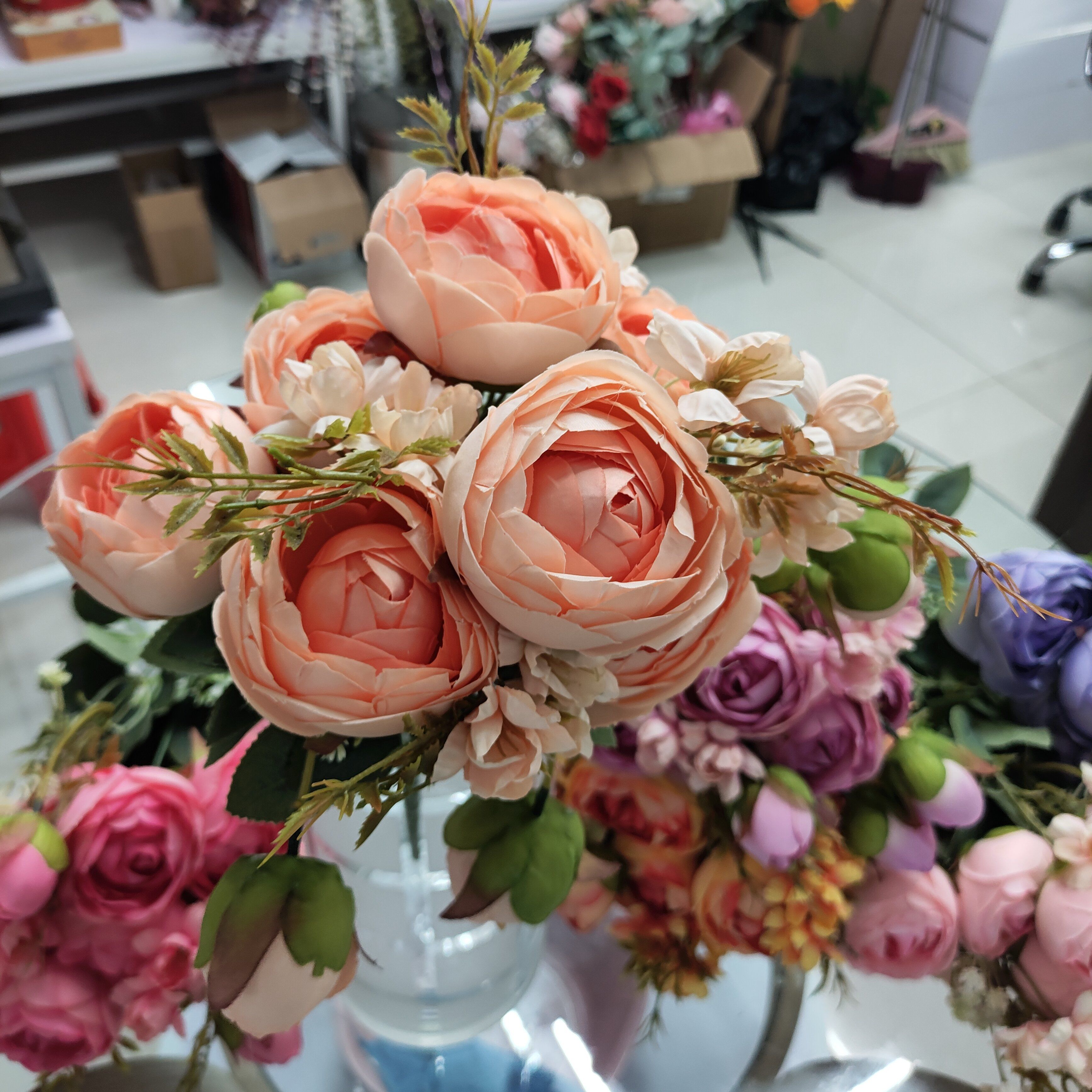 Yiwu Chengyu Artificial Flower 11-head Large Tea Rose Bud Powder