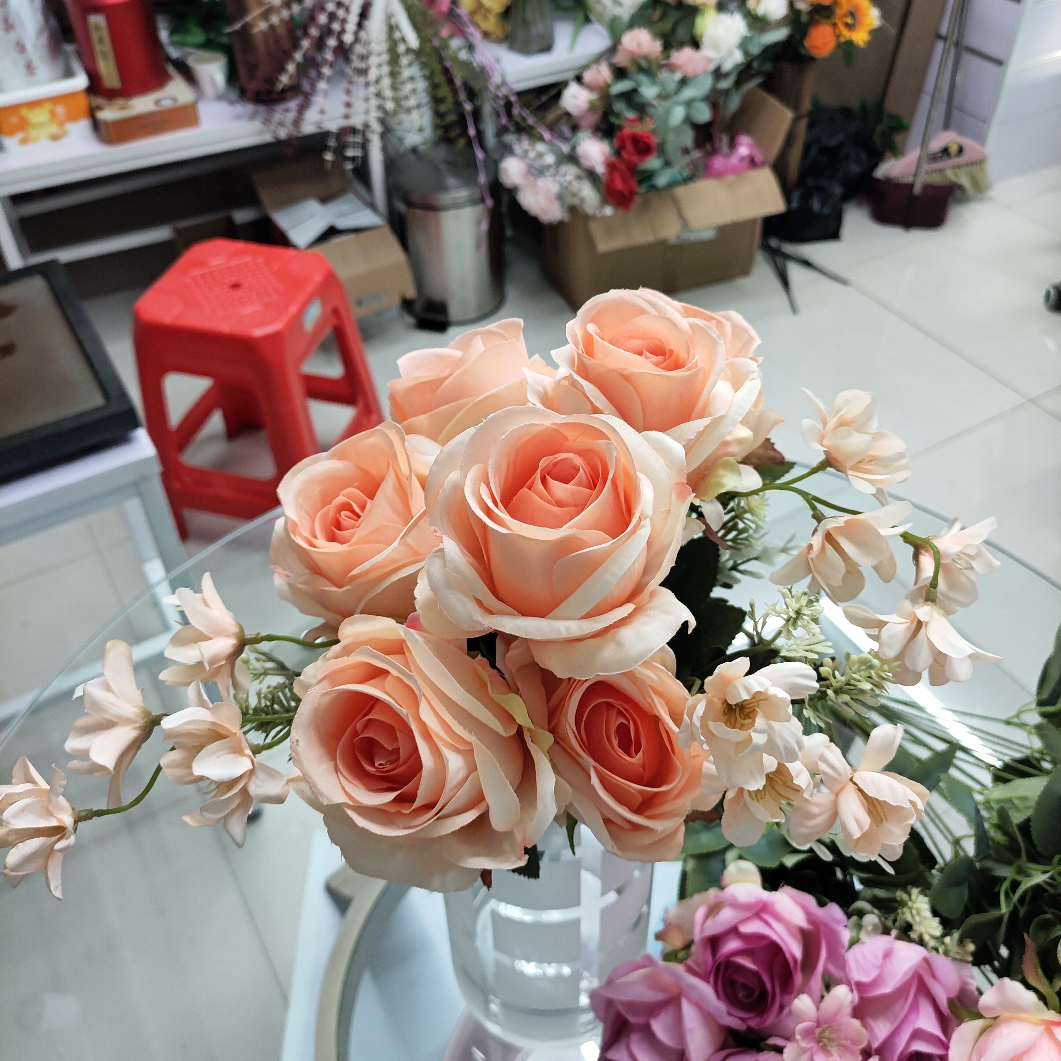 Yiwu Chengyu Artificial Flower 11-head Lover Rose Pink White