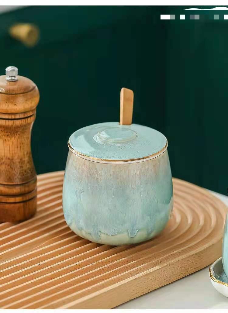 Japanese-style kitchen kiln transformation seasoning jar set, underglaze painted ceramic household combination seasoning box, salt and sugar seasoning bottle detail image 8