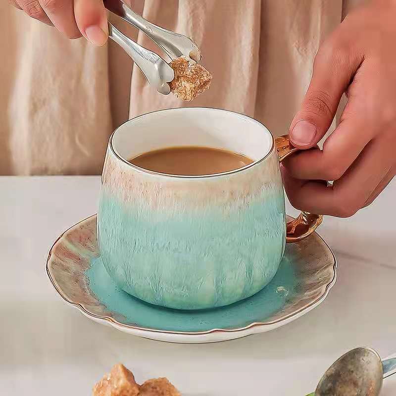 福韵系列窑变撞色彩绘金品咖啡杯 创意圈金渐变陶瓷马克杯茶杯碟详情图7