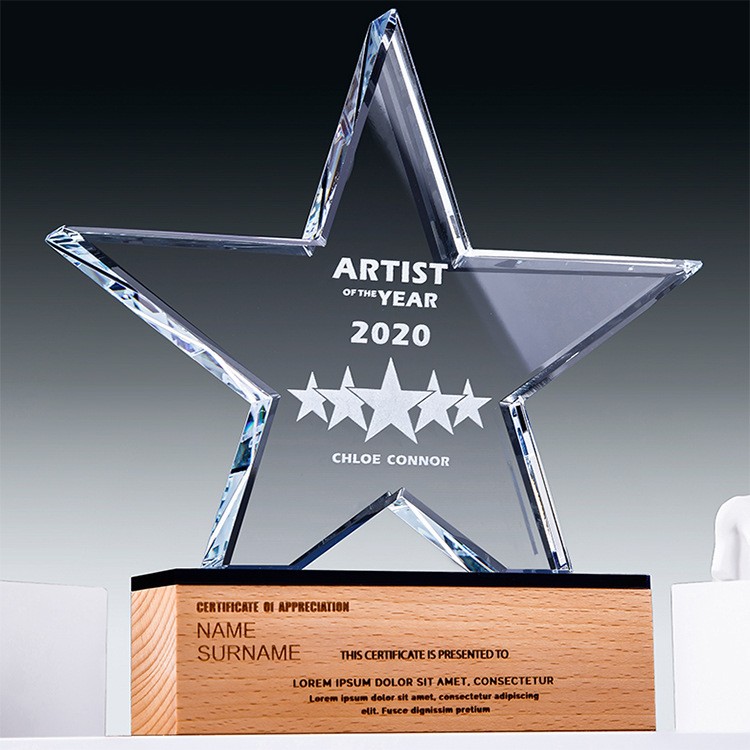 Customized crystal glass five-pointed star crystal trophies, creative engraving, outstanding employee MEDALS, competition souvenirs production detail image 1