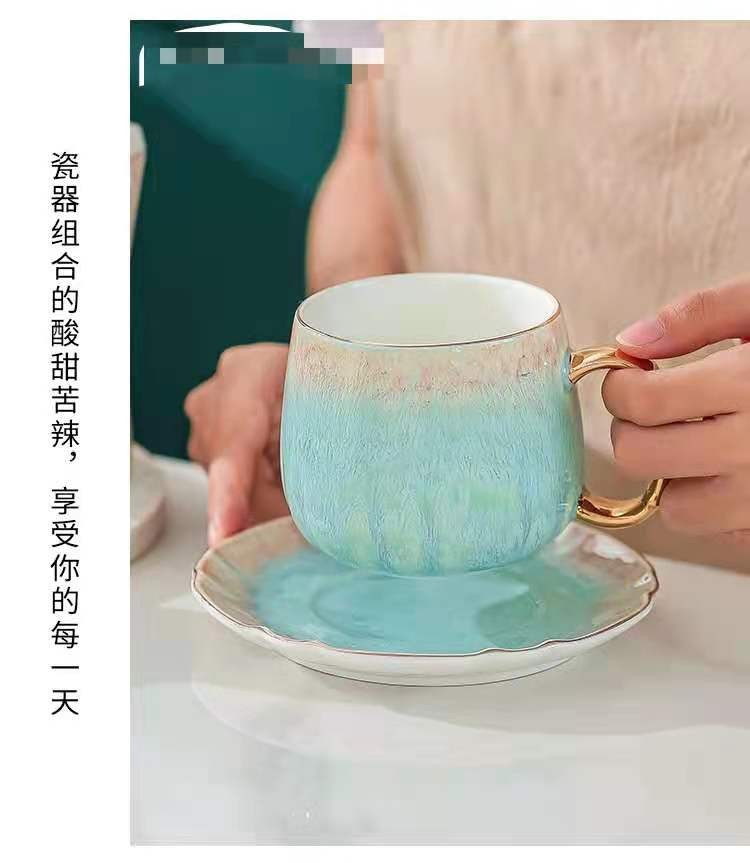 福韵系列窑变撞色彩绘金品咖啡杯 创意圈金渐变陶瓷马克杯茶杯碟详情图14