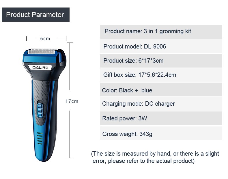 DALING Electric shaver, reciprocating beard razor, DALING-9006 three-in-one multi-functional rechargeable Razor, men's hair clipper, Cross-border wholesale detail image 13