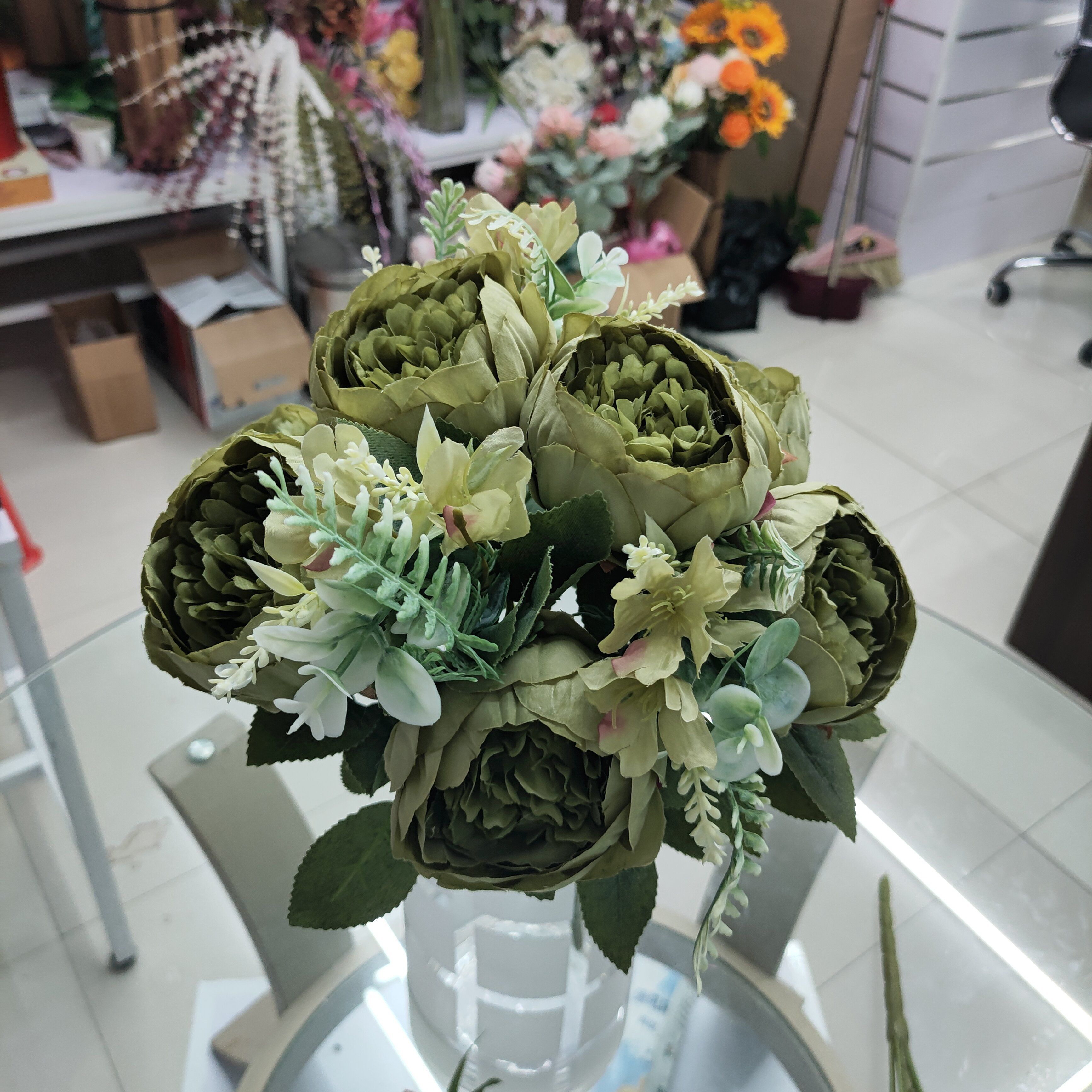 Yiwu City Chengyu Artificial Flower 10-head crape myrtle peony, dark green