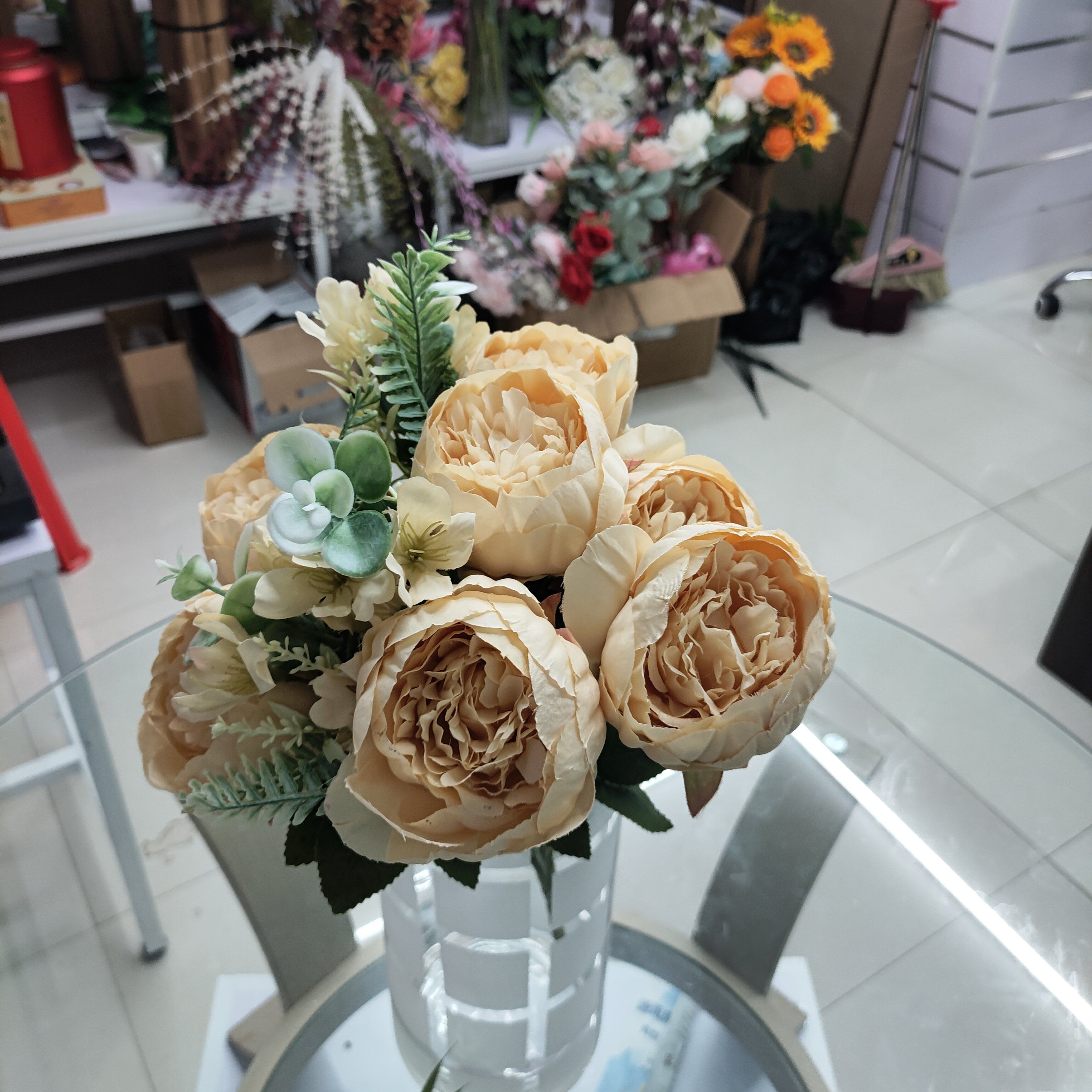 Yiwu Chengyu Artificial Flower 10-head crape myrtle peony light yellow