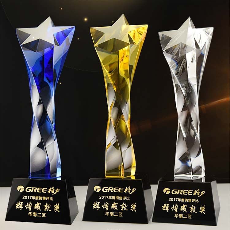 水晶玻璃水晶奖杯创意公司员工领导年会纪念品定制五角星比赛颁奖奖牌制作图