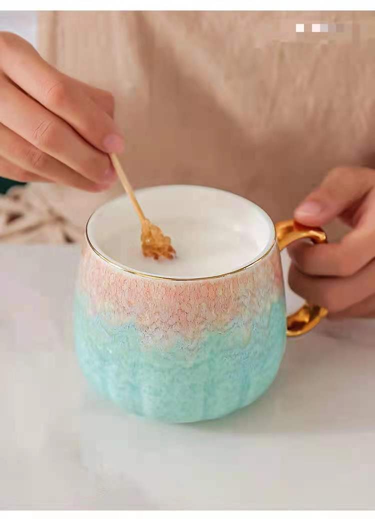 福韵系列窑变撞色彩绘金品咖啡杯 创意圈金渐变陶瓷马克杯茶杯碟详情图10