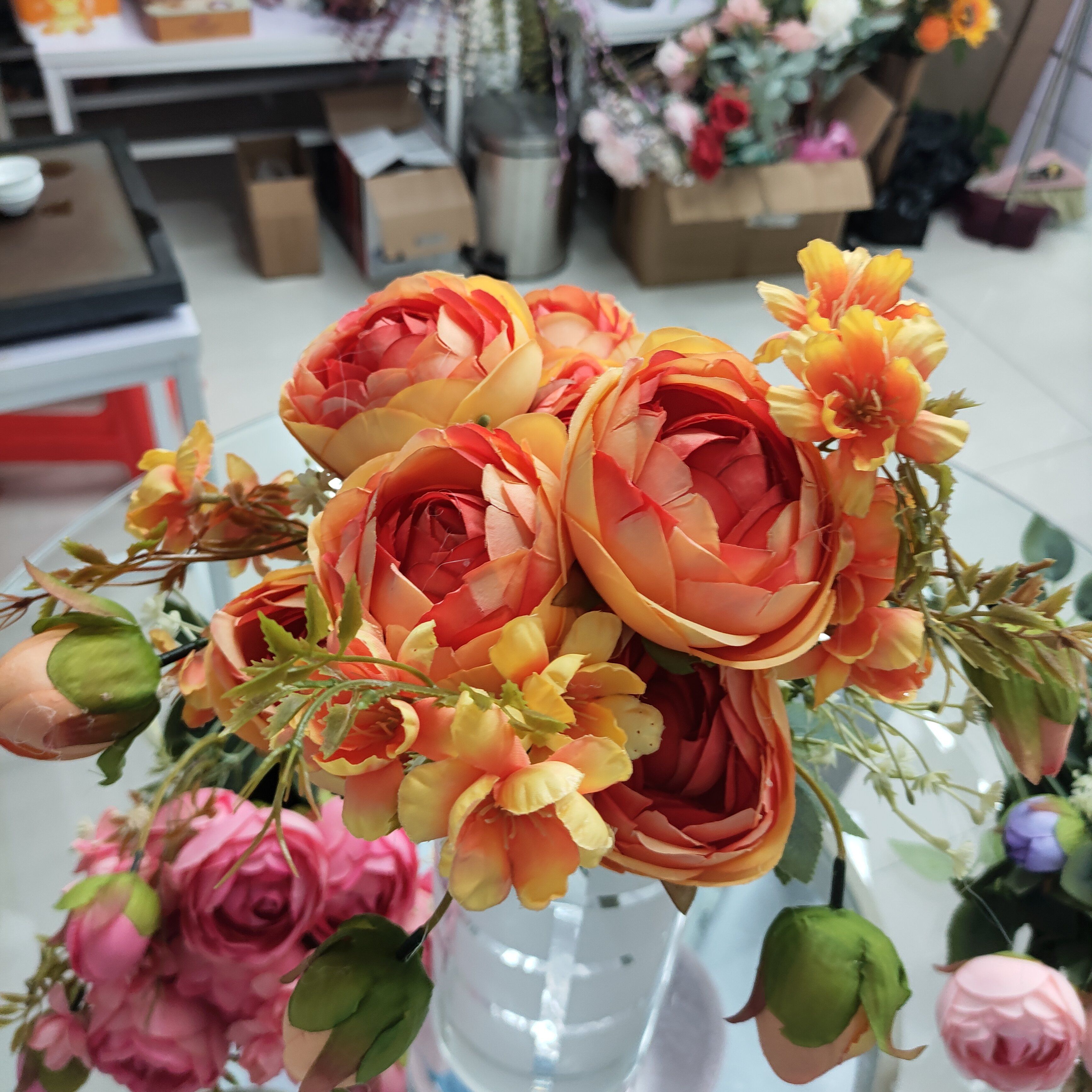 Yiwu chengyu simulación flor 11 cabezas de gran té fushia naranja