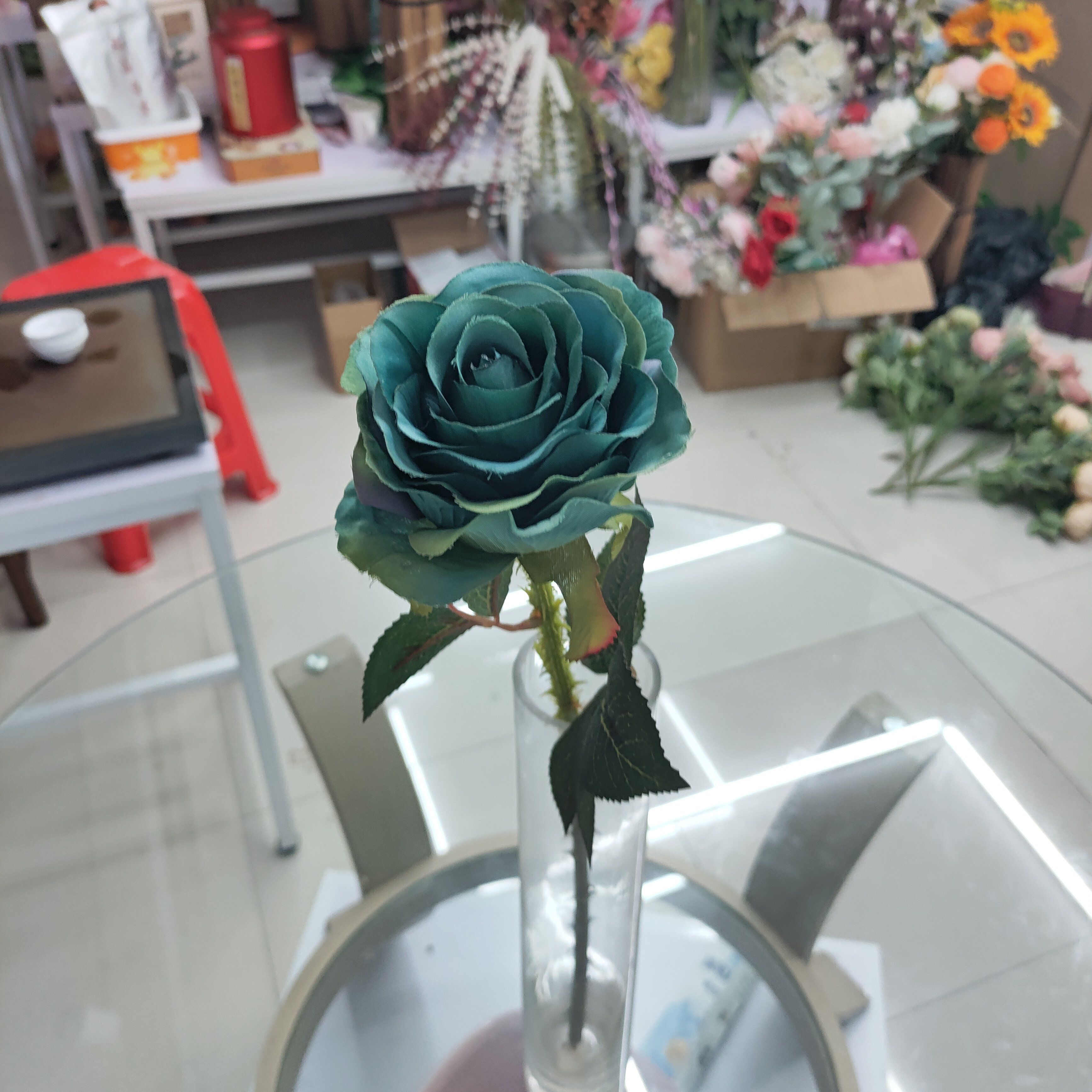 Yiwu Chengyu Artificial Flower Single thorny rose blue and green