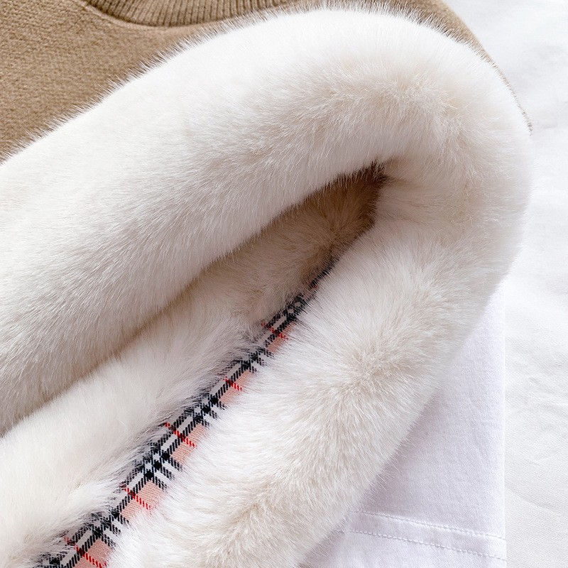 Jane Eyre's new autumn and winter Korean-style British checkered woolen scarf for women, a warm faux rabbit fur cross-neck scarf detail image 11