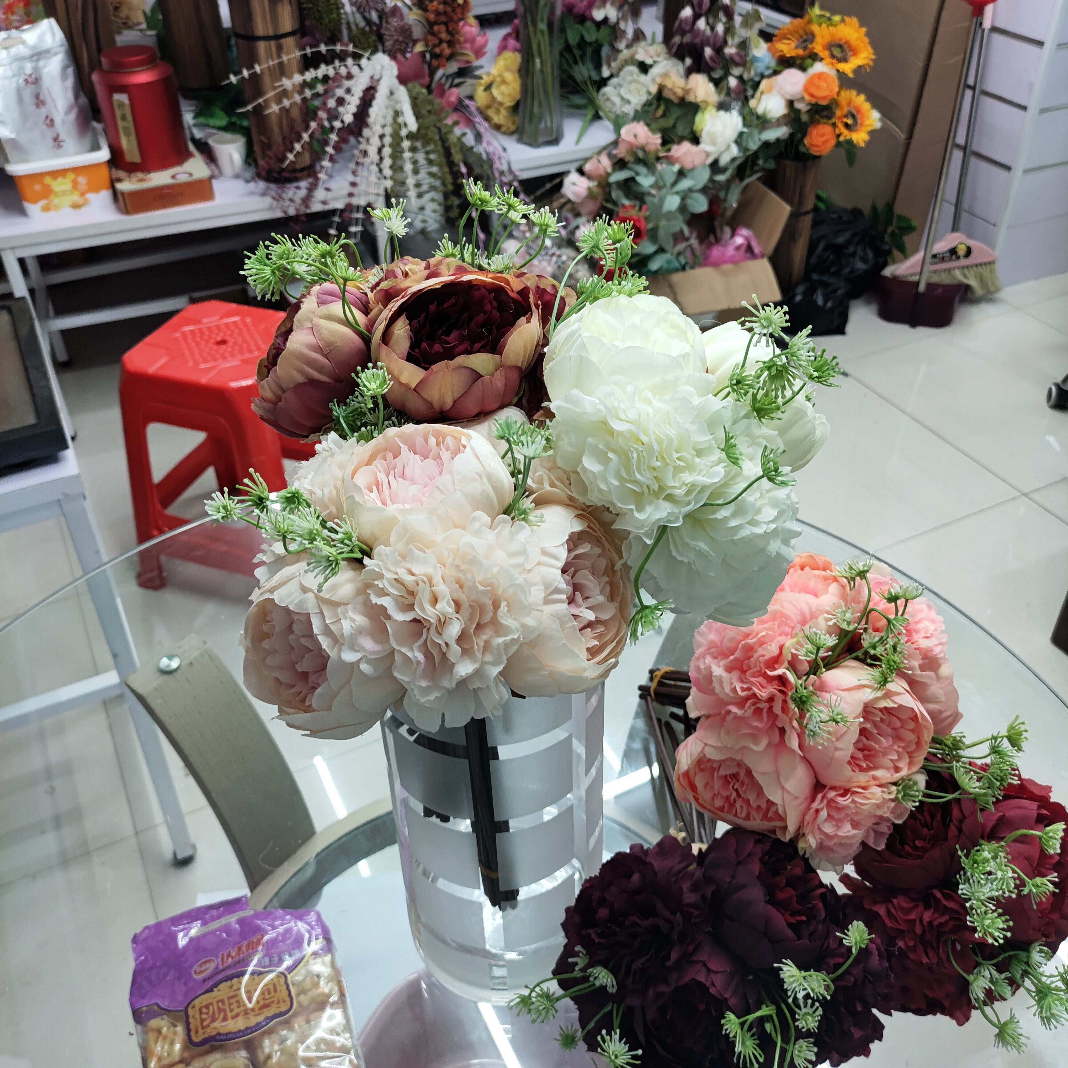 义乌市成裕仿真花精品6头手捧牡丹花粉包紫详情图1