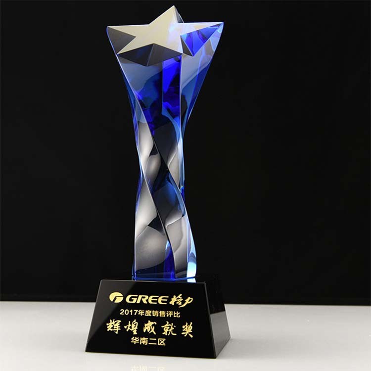 水晶玻璃水晶奖杯创意公司员工领导年会纪念品定制五角星比赛颁奖奖牌制作详情1