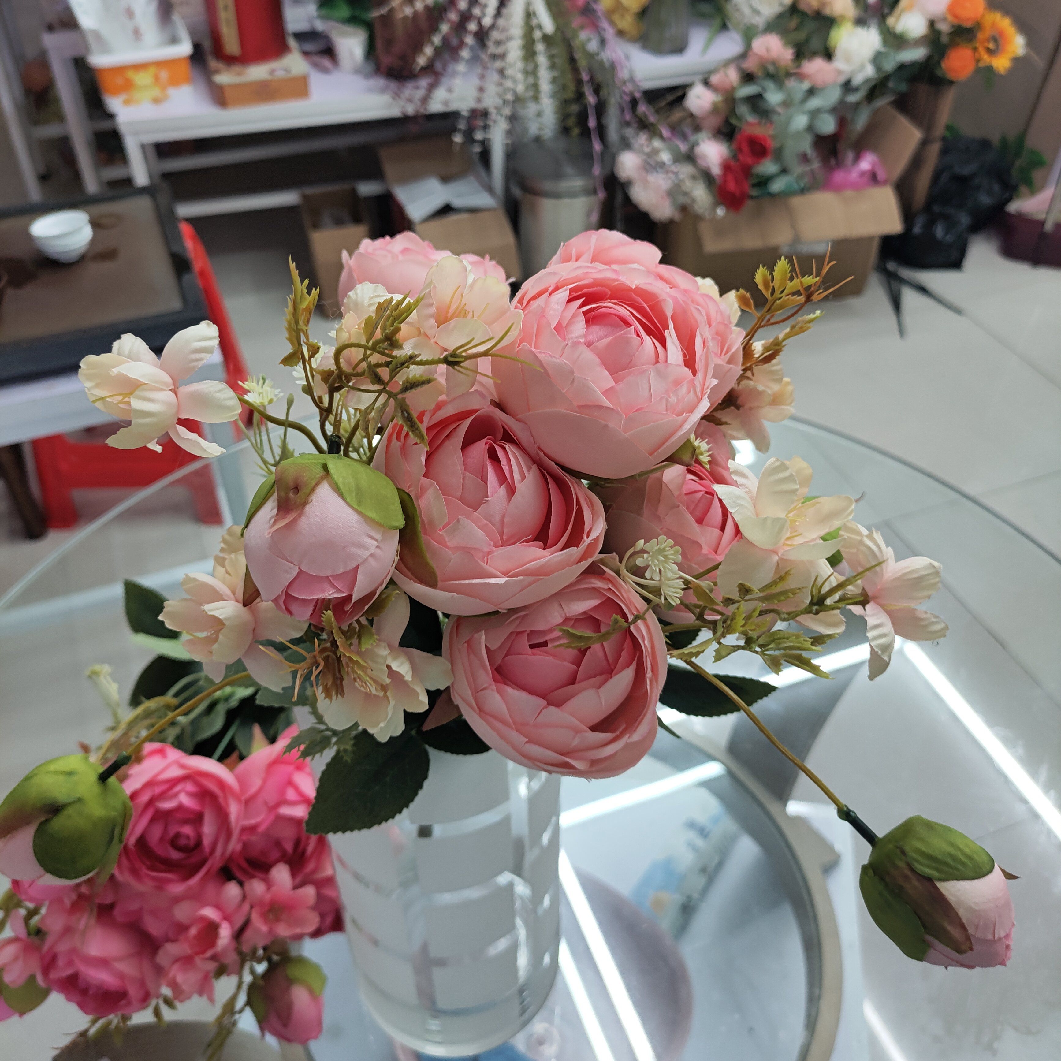 Yiwu Chengyu Artificial Flower 11-head large tea rose bud pink