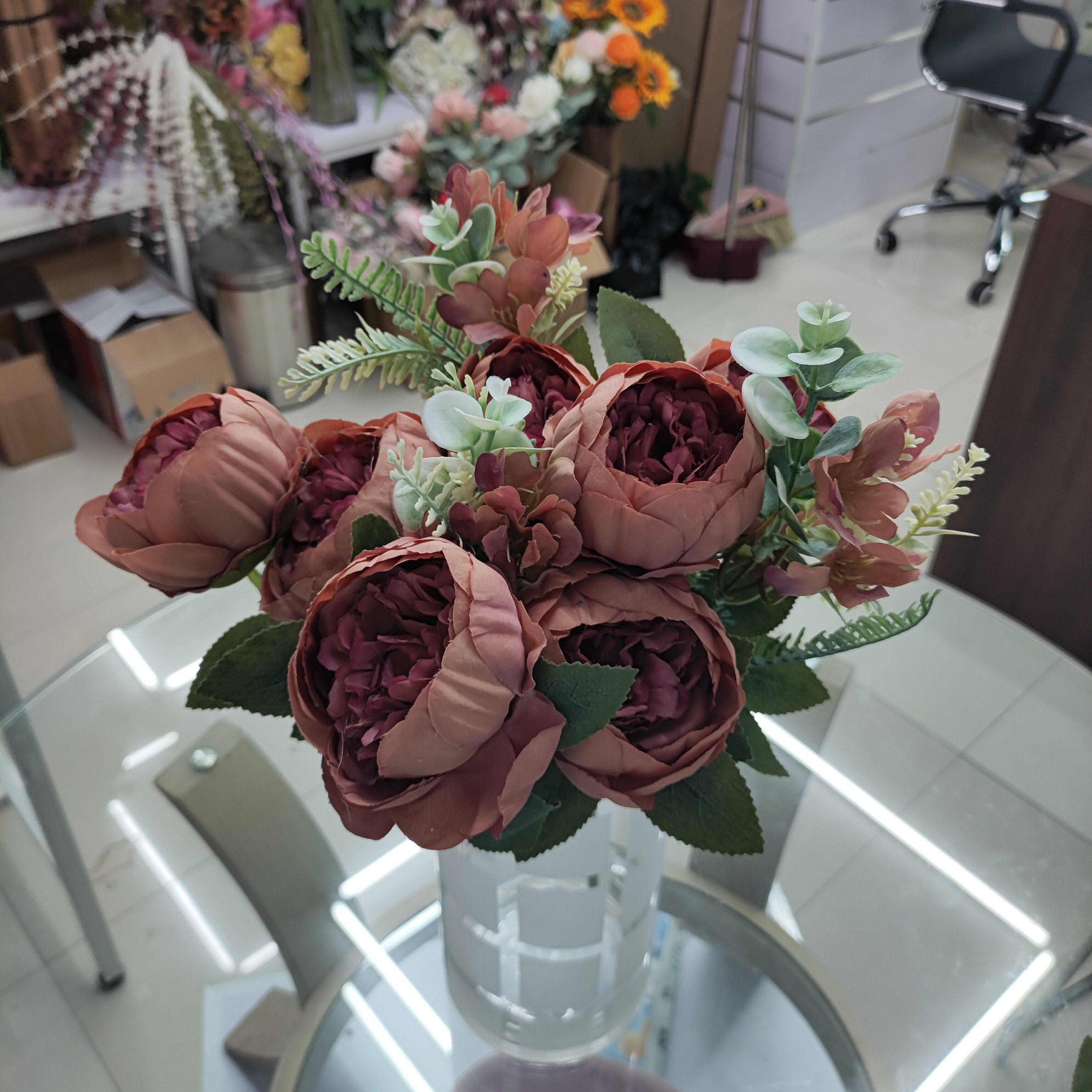 Yiwu Chengyu Artificial Flower 10-head crape myrtle Peony Tea red