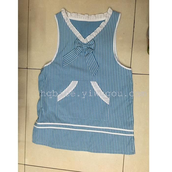 Korean Style Sleeveless Apron Sleeveless Blouse Vest Dust-Proof Anti-Fouling Striped Lace Collar Blue details Picture