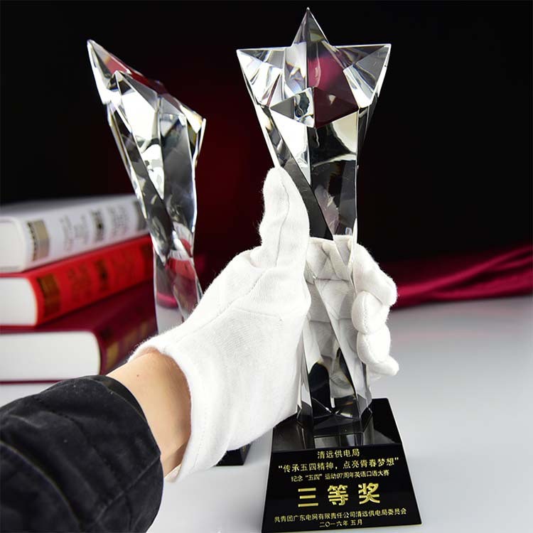 水晶玻璃水晶奖杯创意公司员工领导年会纪念品定制五角星比赛颁奖奖牌制作详情3
