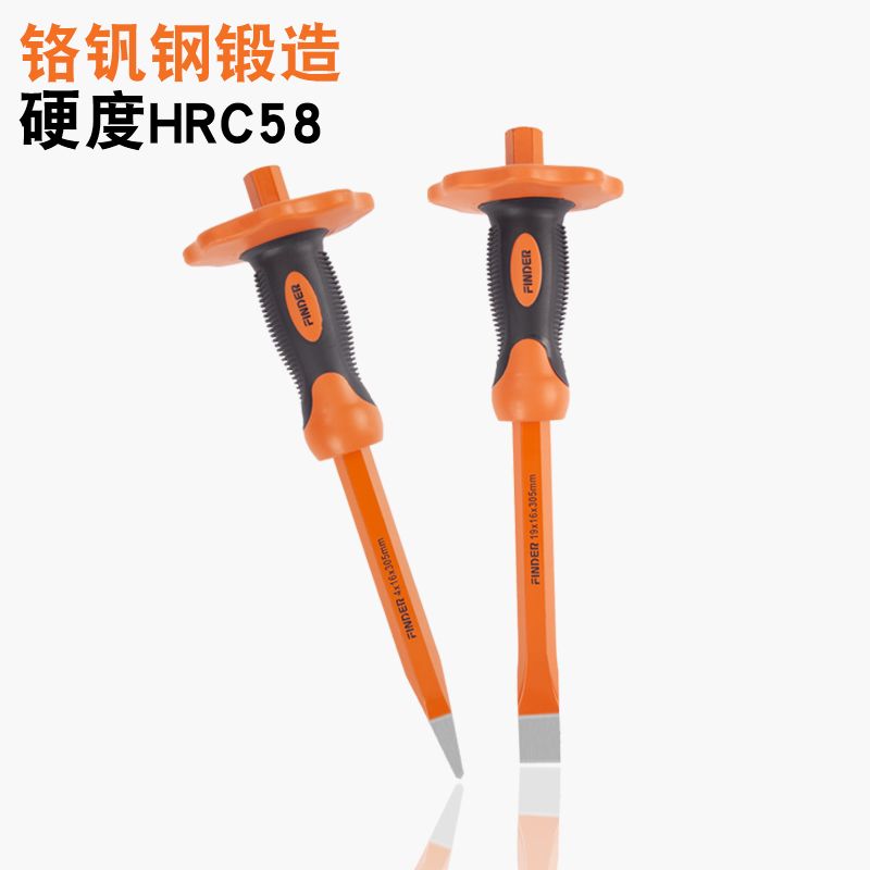 The discoverer, a stonemason chisel with a pointed head, a cement wall chisel with a flat head, a protective hand, an alloy chisel, and a manual stonemason's tool for splitting stones details Picture