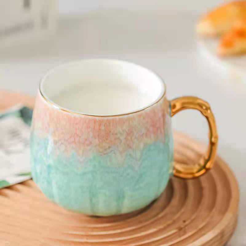 福韵系列窑变撞色彩绘金品咖啡杯 创意圈金渐变陶瓷马克杯茶杯碟图