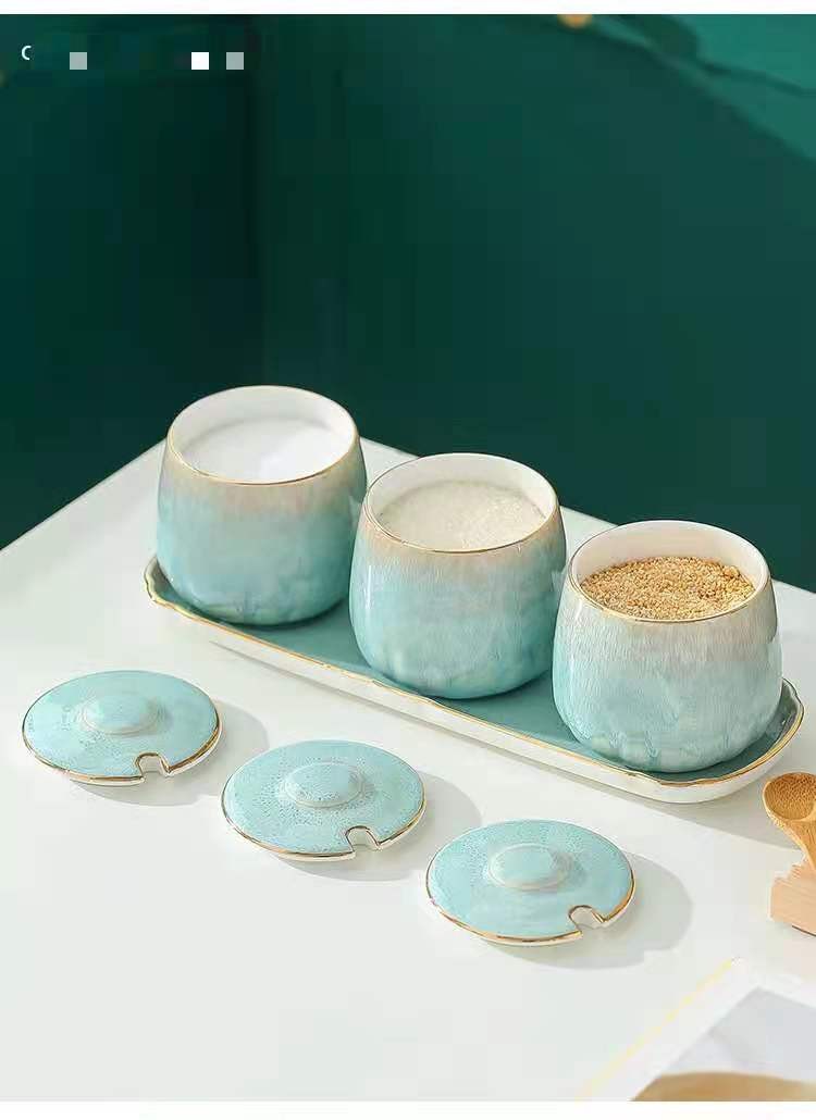 Japanese-style kitchen kiln transformation seasoning jar set, underglaze painted ceramic household combination seasoning box, salt and sugar seasoning bottle detail image 10