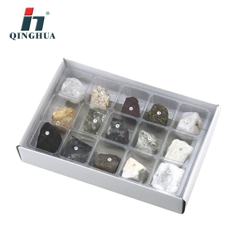青华 QH4009-4 矿物晶体矿石标本盒 由15种天然矿石组成