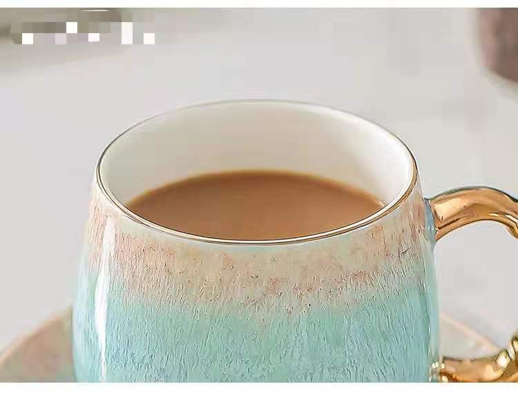 福韵系列窑变撞色彩绘金品咖啡杯 创意圈金渐变陶瓷马克杯茶杯碟详情图6