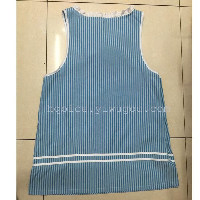 Korean Style Sleeveless Apron Sleeveless Blouse Vest Dust-Proof Anti-Fouling Striped Lace Collar Blue