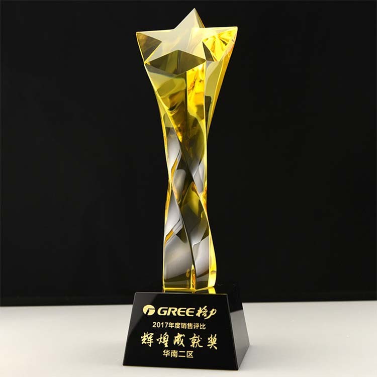 水晶玻璃水晶奖杯创意公司员工领导年会纪念品定制五角星比赛颁奖奖牌制作详情5