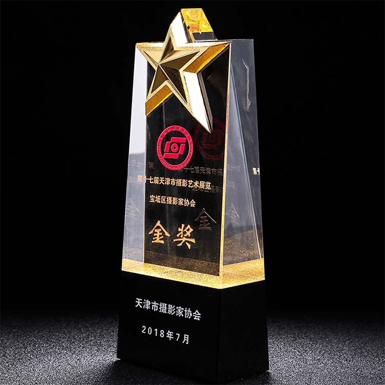 水晶玻璃水晶奖杯新款定制定做创意金属金银铜五角星奖牌授权牌员工纪念品详情3