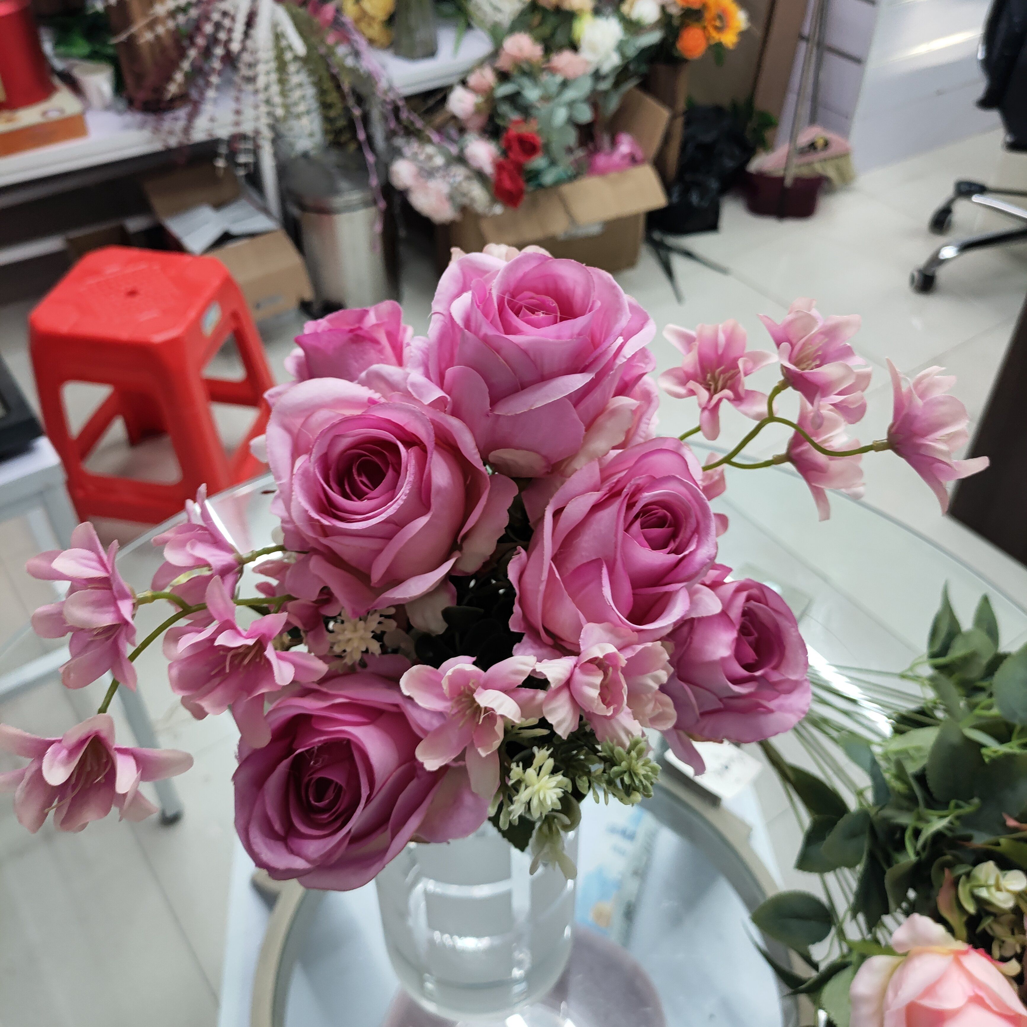 Yiwu Chengyu Artificial Flower 11-head Lover's Rose Plum Red