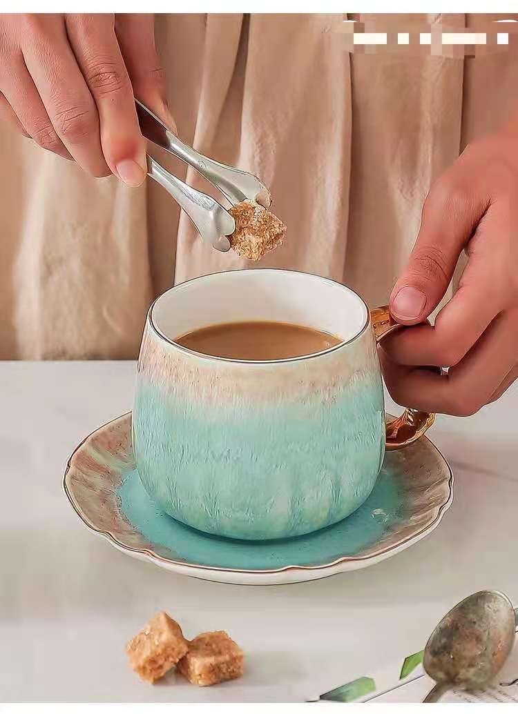 福韵系列窑变撞色彩绘金品咖啡杯 创意圈金渐变陶瓷马克杯茶杯碟详情图13