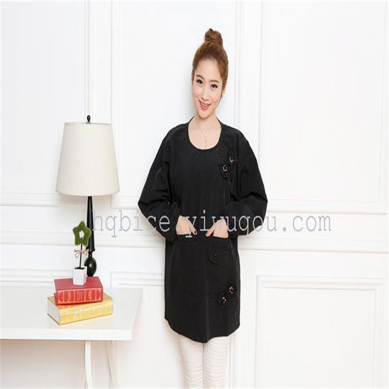 Exports to Japan and South Korea home pure handicraft waterproof long sleeve gown sleeve apron Oxford cloth black thumbnail
