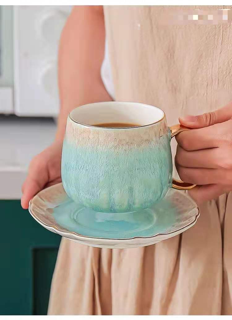福韵系列窑变撞色彩绘金品咖啡杯 创意圈金渐变陶瓷马克杯茶杯碟详情图3