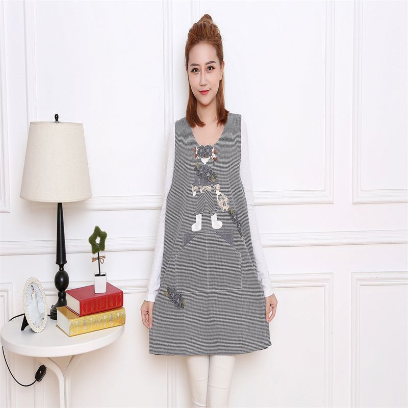 Small black check girl flower apron home kitchen waterproof oil cute catering special men and women custom work clothes waist summer thumbnail