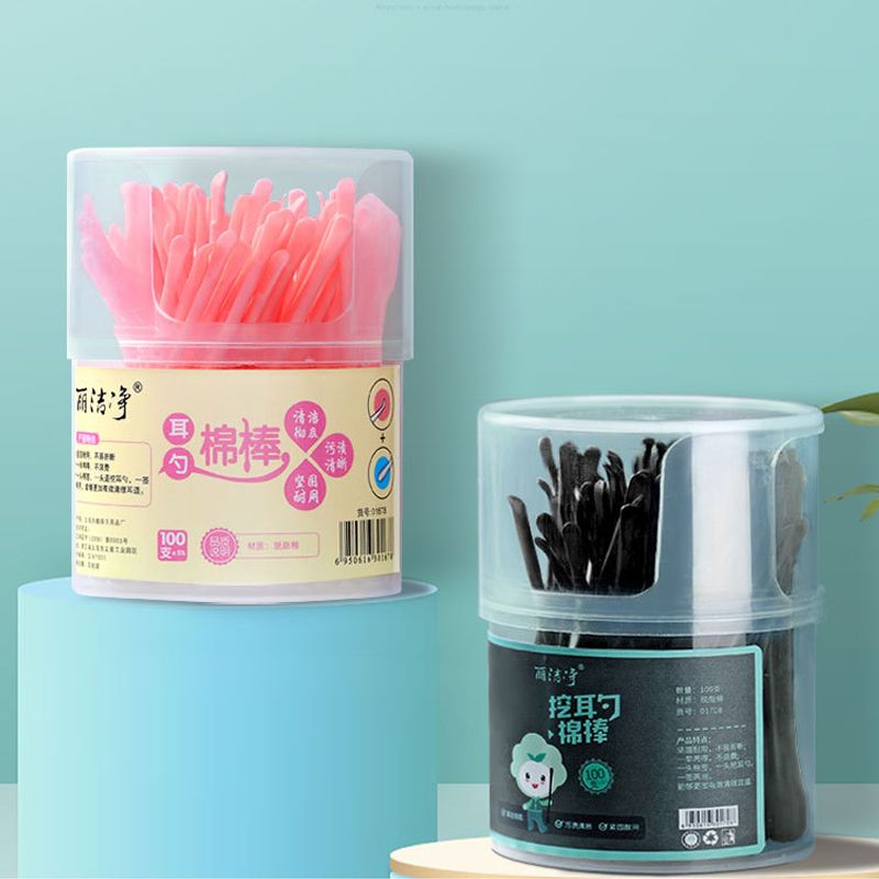 棉签耳勺二合一黑色掏耳朵专用棉签儿童清洁双用挖耳棉签掏耳神器