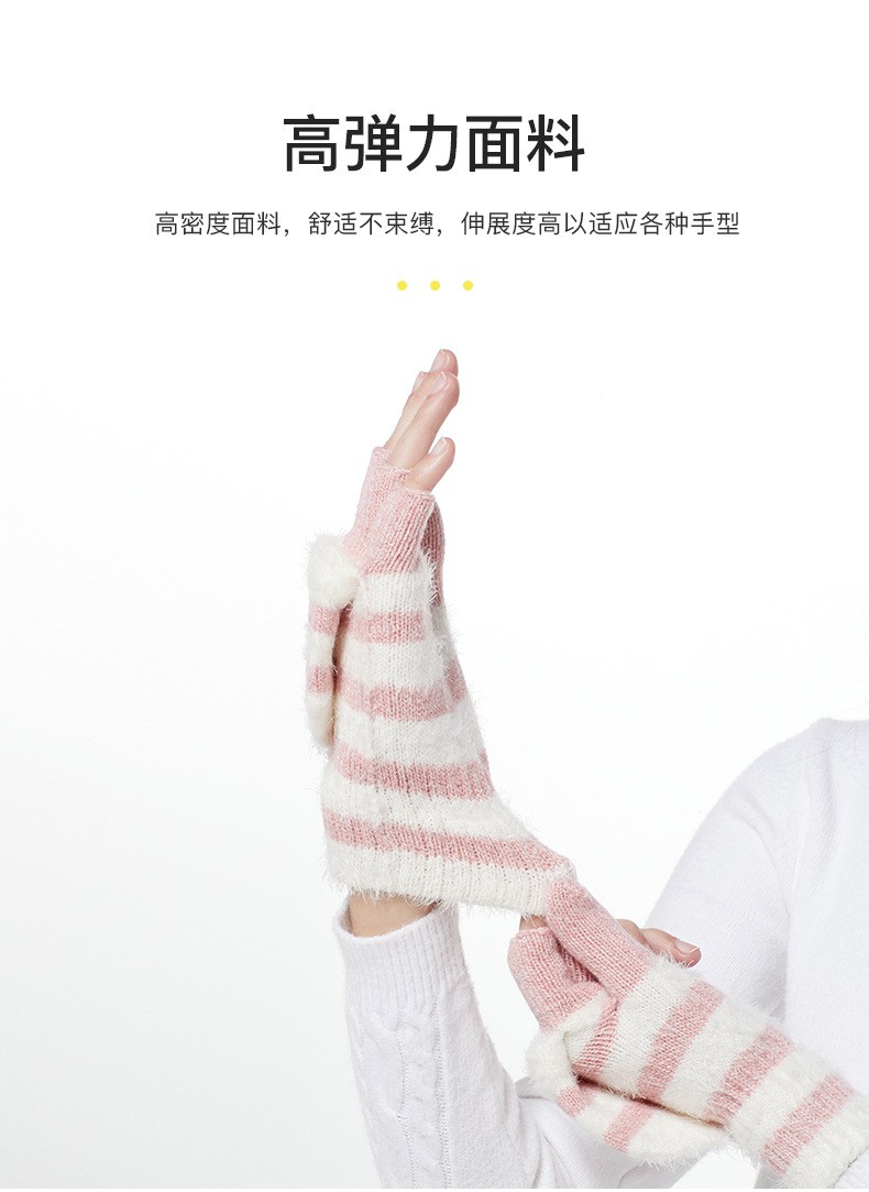 冬季手套情侣半指翻盖两用手套毛线针织学生写字针织手套保暖手套详情图8