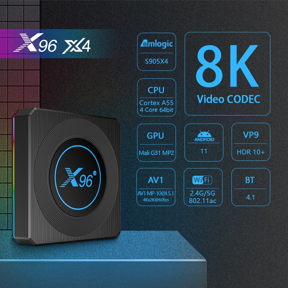 علبة تلفزيون Android11.8K من طراز X96 X4 Amlogic S905x4 detail image 1