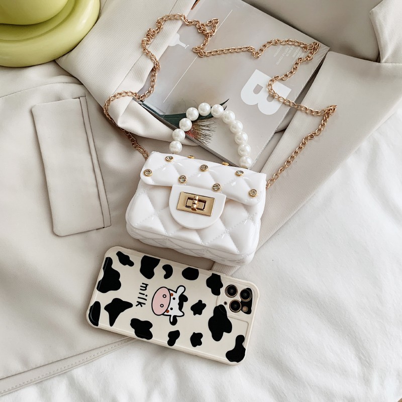Mini Bag Women's Bag Summer Diamond Nail Pvc Colored Jelly Bag Pearl Pocket Red Cross Body Bag undefined