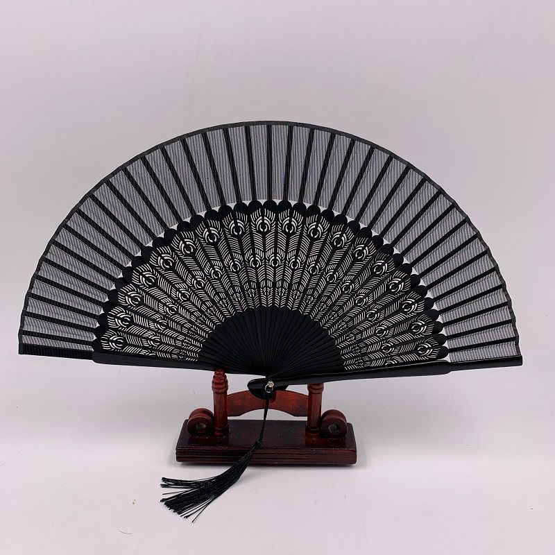 漆边手绘喷绘折扇  *日式和风扇  素面单色头青竹扇  孔雀冲花古风折扇