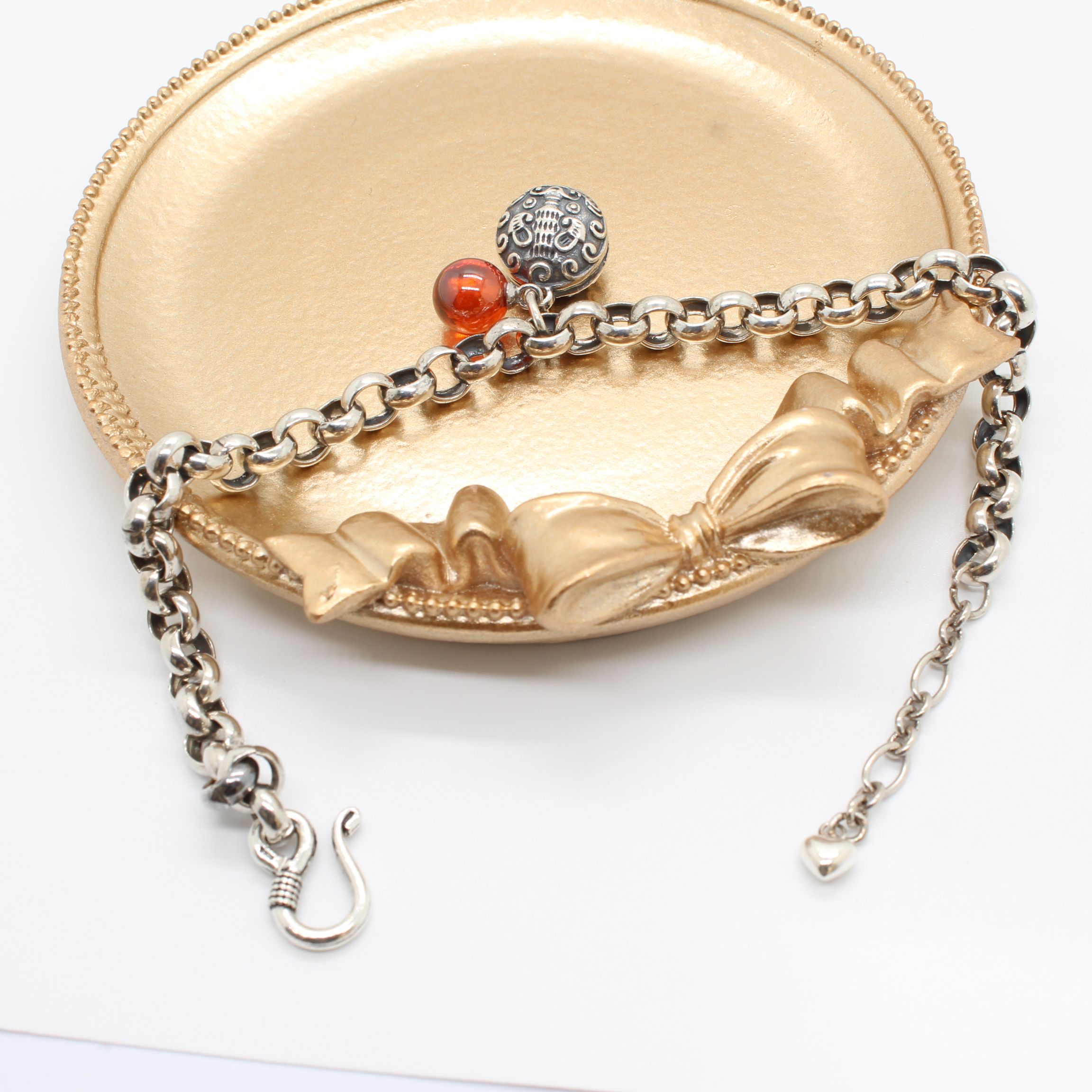 s925银手链复古虎头铃铛泰银饰品男女扣环红石榴简约个性学生ins风国潮商品