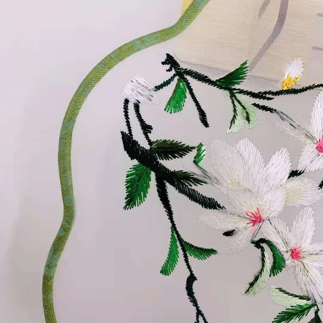 古风透明双面刺绣团扇  苏绣宫扇  汉服旗袍走秀舞蹈扇  黑檀木柄团扇详情图16