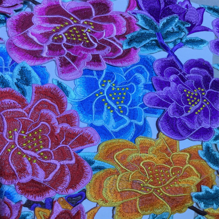 Embroidered large peony flower water-soluble fabric sticker detail image 1