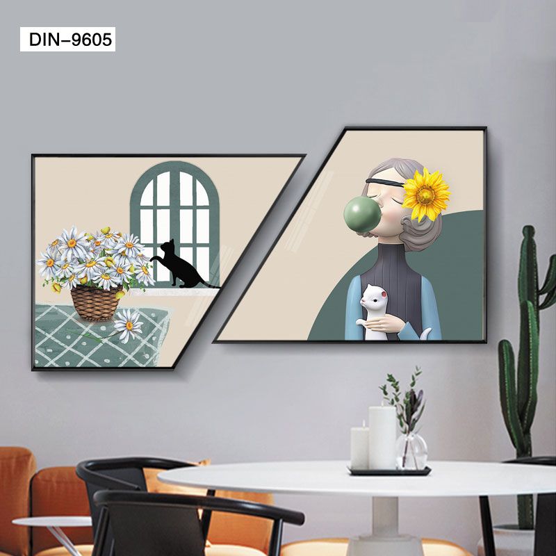 人物客厅装饰画现代简约沙发背景墙壁画手绘画晶瓷三联挂画实物画定制