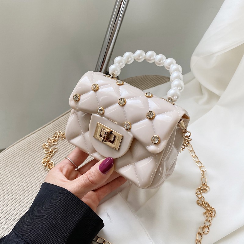 Mini Bag Women's Bag Summer Diamond Nail Pvc Colored Jelly Bag Pearl Pocket Red Cross Body Bag undefined