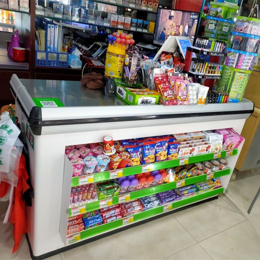 Supermarket cash register, supermarket payment counter, convenience store corner, snack store, baby store, stainless steel cash register counter Application Scenario