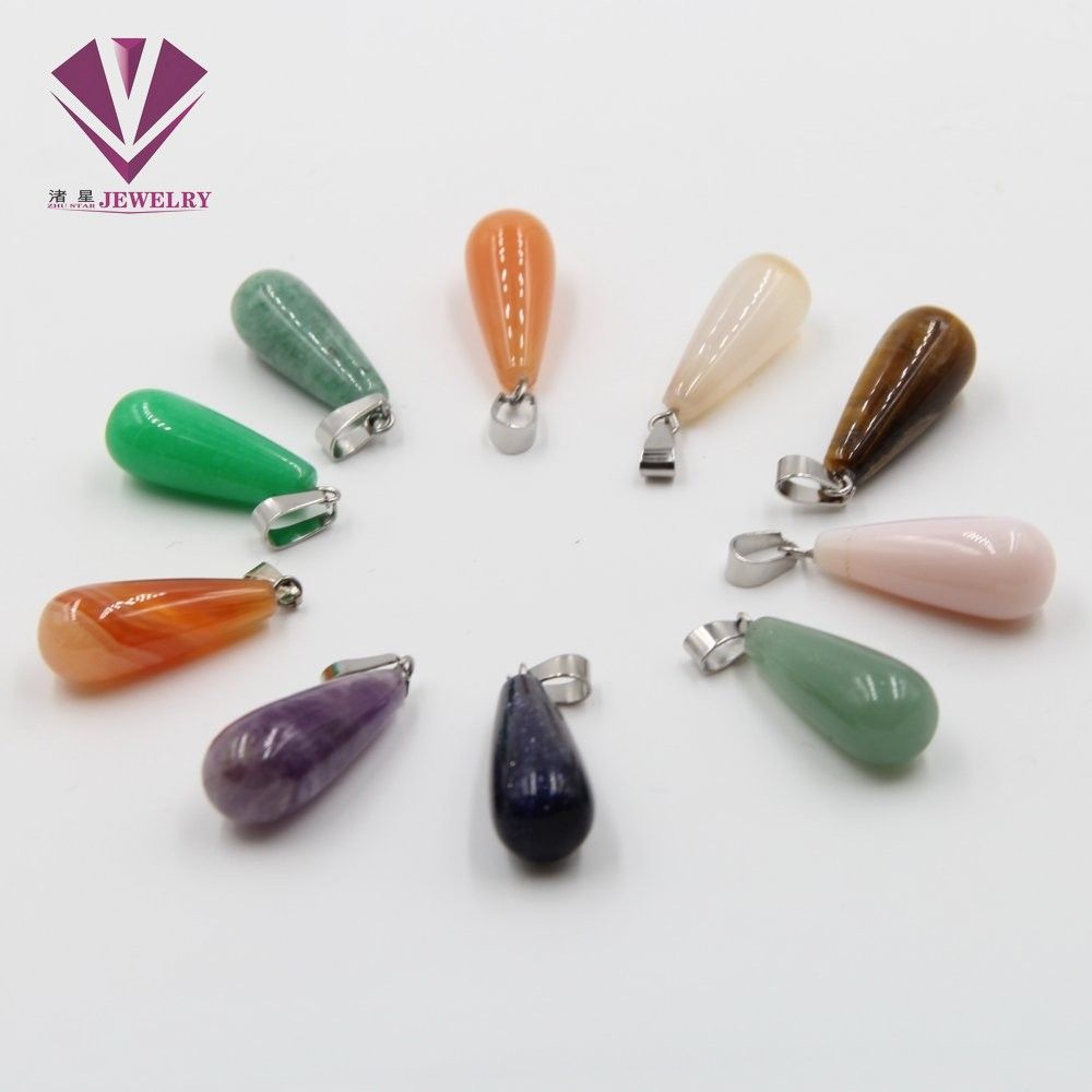 Natural stone three-dimensional long water drop pendant, agate stone, siltstone, amethyst, red stone, black stone, green east edge jade, white marble thumbnail