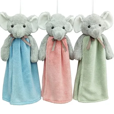 Cute cartoon elephant hanging hand towel household toilet insert hand towel thumbnail