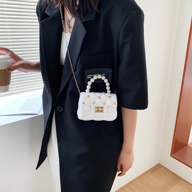 Mini Bag Women's Bag Summer Diamond Nail Pvc Colored Jelly Bag Pearl Pocket Red Cross Body Bag details Picture