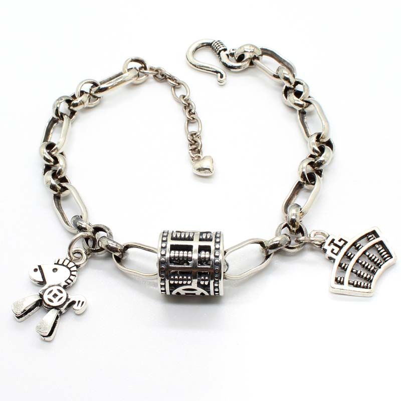 s925银手链复古挂算盘马泰银饰品男女简约个性学生ins国潮商品